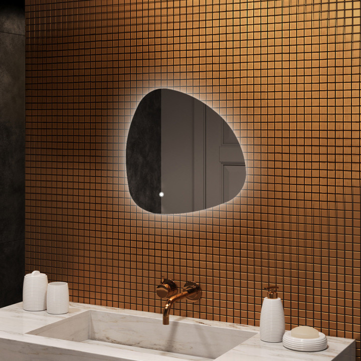 54x54 cm Unregelmäßiger Spiegel mit Beleuchtung, 54x54cm, Zweifarbig, Berührungsempfindlicher Schalter