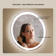 60x60 cm Runder Badezimmerspiegel beleuchtet 60cm mit zwei Farben, Touch-Schalter, Heizmatte