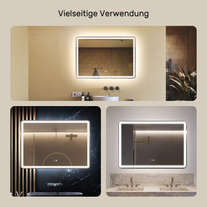 100x70 cm Runder Badezimmerspiegel beleuchtet 100x70cm mit zwei Farben, Touch-Schalter, Heizmatte, Bluetooth-Lautsprecher