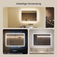 100x70 cm Runder Badezimmerspiegel beleuchtet 100x70cm mit zwei Farben, Touch-Schalter, Heizmatte, Bluetooth-Lautsprecher
