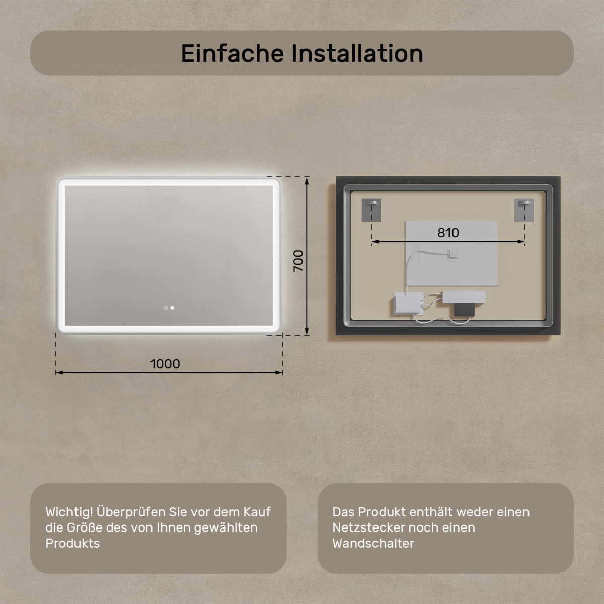 100x70 cm Runder Badezimmerspiegel beleuchtet 100x70cm mit zwei Farben, Touch-Schalter, Heizmatte, Bluetooth-Lautsprecher