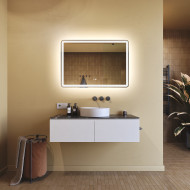 100x70 cm Runder Badezimmerspiegel beleuchtet 100x70cm mit zwei Farben, Touch-Schalter, Heizmatte, Bluetooth-Lautsprecher