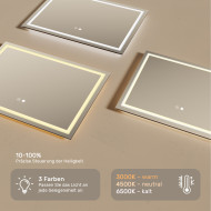 70x50 cm Beleuchteter Badezimmerspiegel 70x50cm mit zwei Farben, Touch-Schalter, Heizmatte