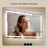 70x50 cm Beleuchteter Badezimmerspiegel 70x50cm mit zwei Farben, Touch-Schalter, Heizmatte