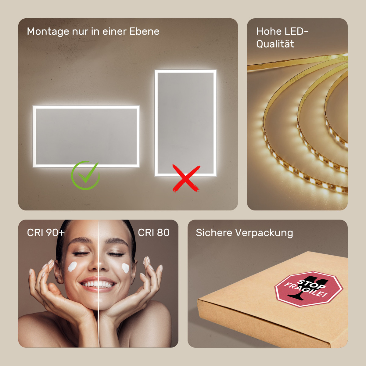 120x70 cm Rechteckiger Badezimmerspiegel beleuchtet 120x70cm mit kalter Farbe LED 7000K