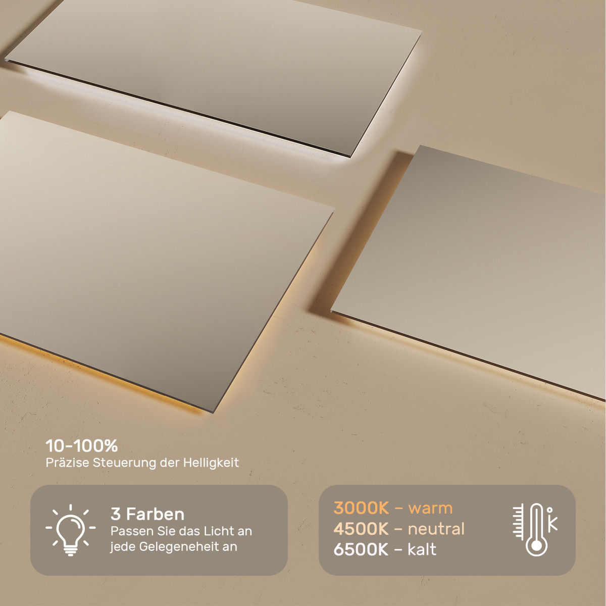 120x70 cm Rechteckiger Badezimmerspiegel beleuchtet 120x70cm mit neutraler Farbe 4500K