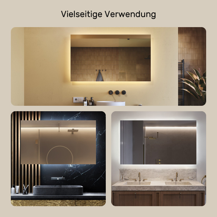 120x70 cm Rechteckiger Badezimmerspiegel beleuchtet 120x70cm mit kalter Farbe LED 7000K