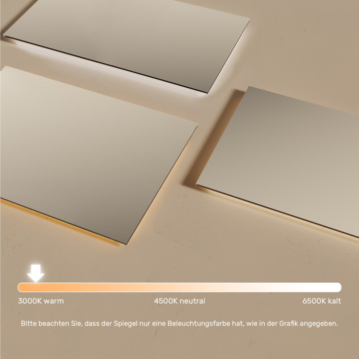 120x70 cm Rechteckiger Badezimmerspiegel beleuchtet 120x70cm mit warmer Farbe 3000K
