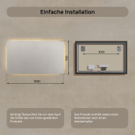 120x70 cm Rechteckiger Badezimmerspiegel beleuchtet 120x70cm mit warmer Farbe 3000K