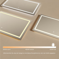 120x70 cm Rechteckiger Badezimmerspiegel beleuchtet 120x70cm mit Touch-Schalter, kalte Farbe LED 7000K