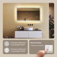 120x70 cm Rechteckiger Badezimmerspiegel beleuchtet 120x70cm mit Touch-Schalter, neutrale Farbe 4500K