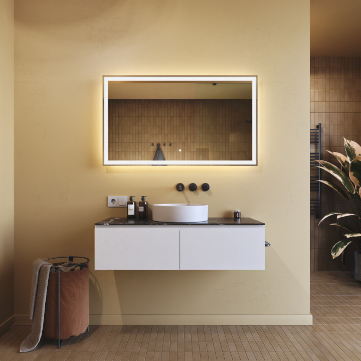 120x70 cm Rechteckiger Badezimmerspiegel beleuchtet 120x70cm mit Touch-Schalter, kalte Farbe LED 7000K