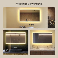 120x70 cm Rechteckiger Badspiegel mit Beleuchtung 120x70cm mit Touch-Schalter, warme Farbe 3000K
