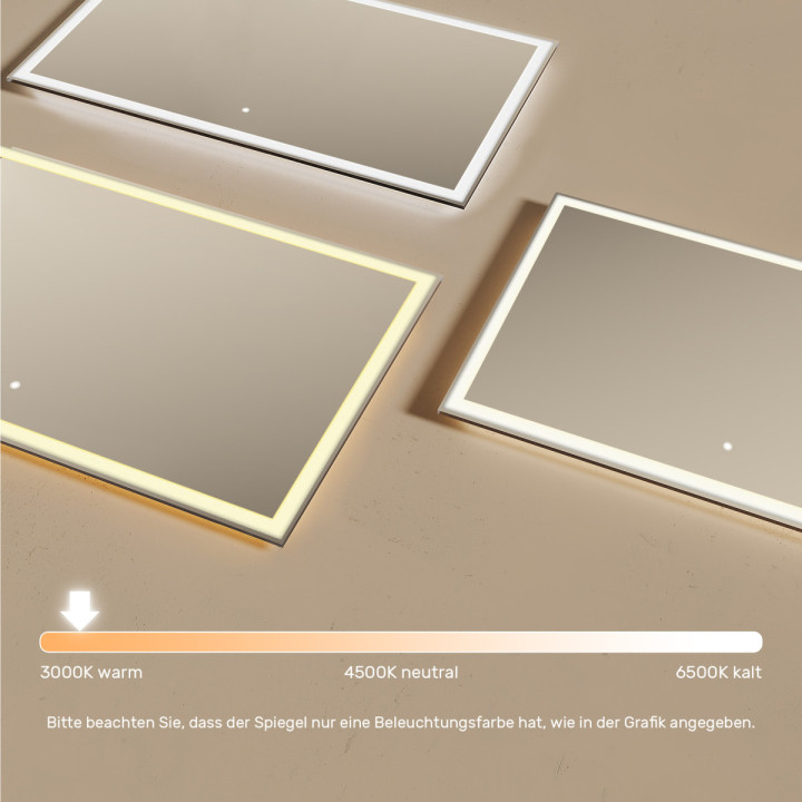 120x70 cm Rechteckiger Badspiegel mit Beleuchtung 120x70cm mit Touch-Schalter, warme Farbe 3000K