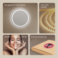 80x80 cm Runder Badezimmerspiegel beleuchtet 80cm mit kalter Farbe LED 7000K