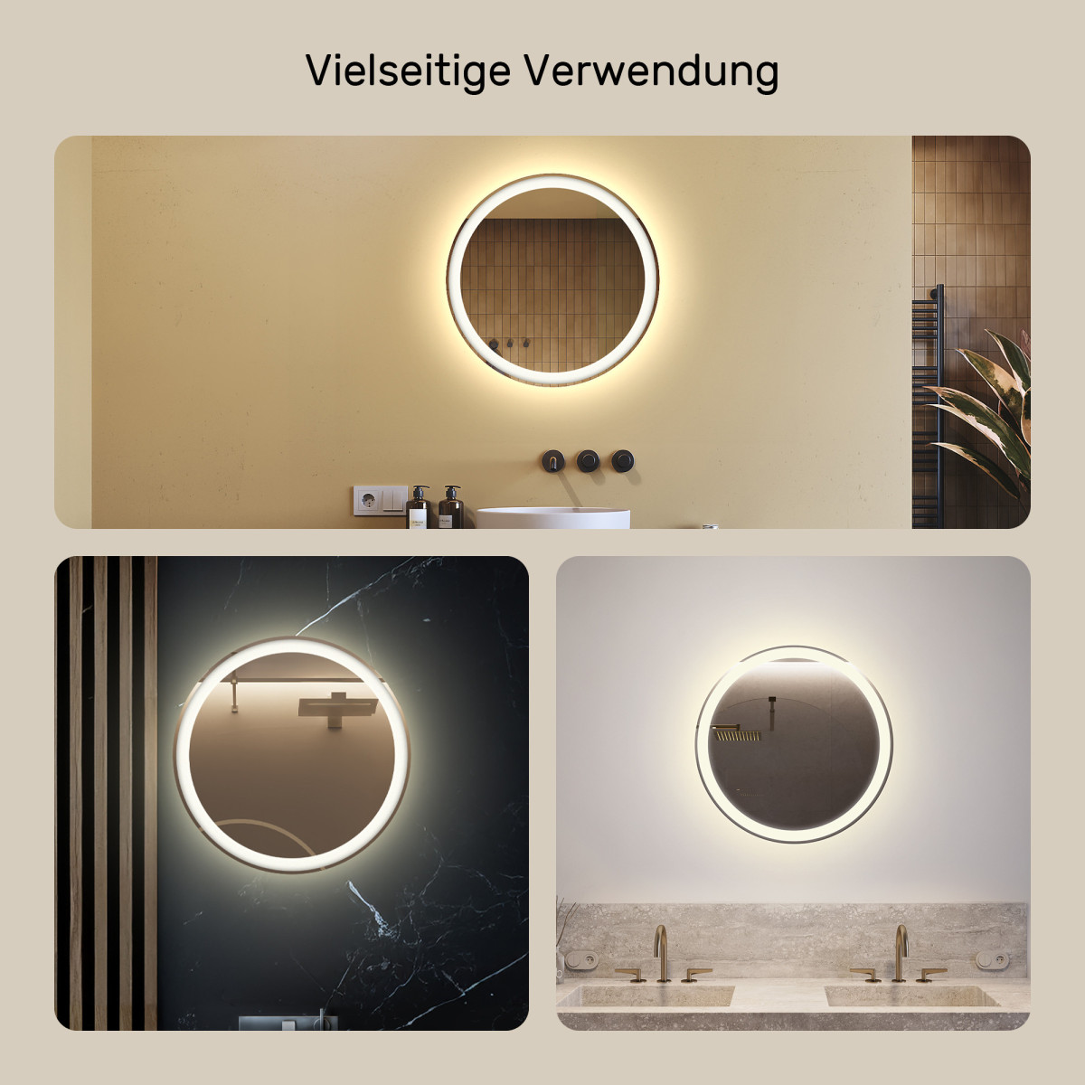 60x60 cm Runder Badezimmerspiegel beleuchtet 60cm mit neutraler Farbe 4500K