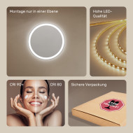 60x60 cm Runder Badezimmerspiegel beleuchtet 60cm mit kalter Farbe LED 7000K