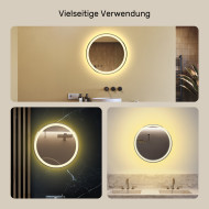 60x60 cm Runder Badezimmerspiegel beleuchtet 60cm mit warmer Farbe 3000K