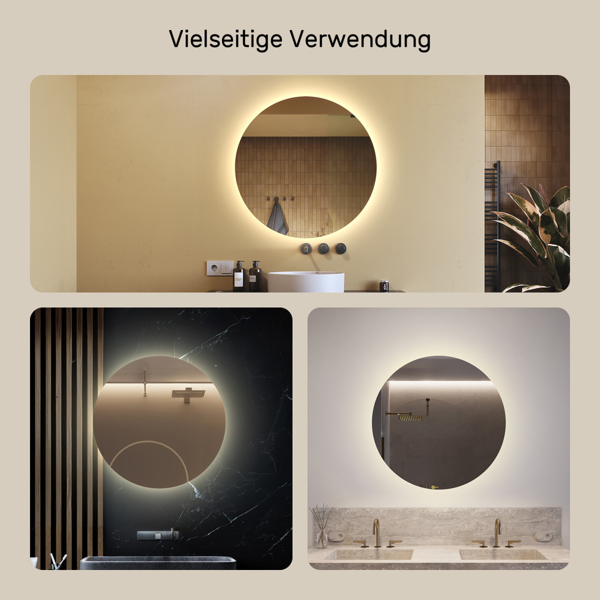 80x80 cm Runder Badezimmerspiegel beleuchtet 80cm mit neutraler Farbe 4500K