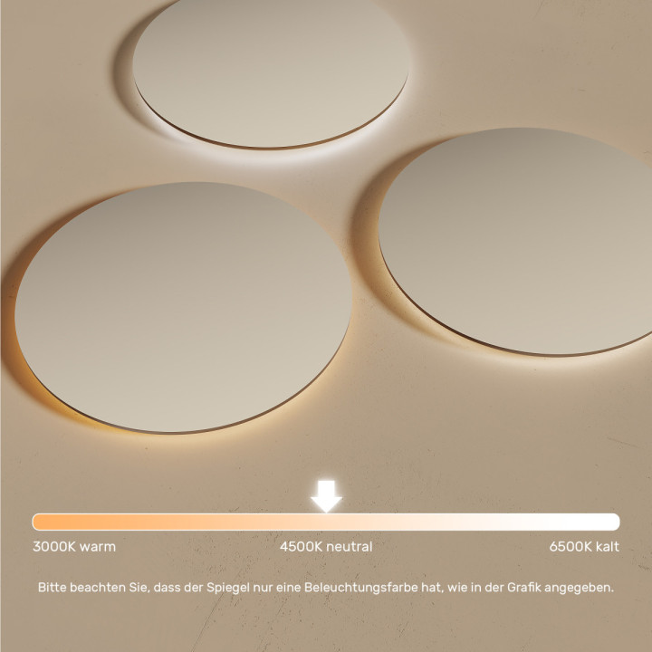 80x80 cm Runder Badezimmerspiegel beleuchtet 80cm mit neutraler Farbe 4500K