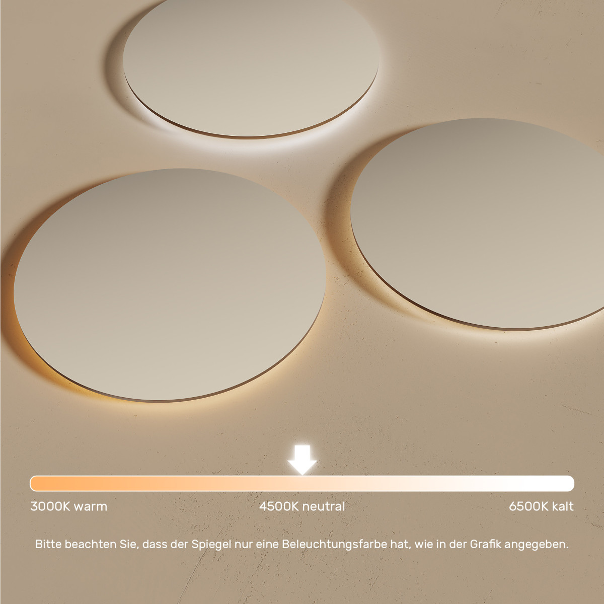 80x80 cm Runder Badezimmerspiegel beleuchtet 80cm mit neutraler Farbe 4500K