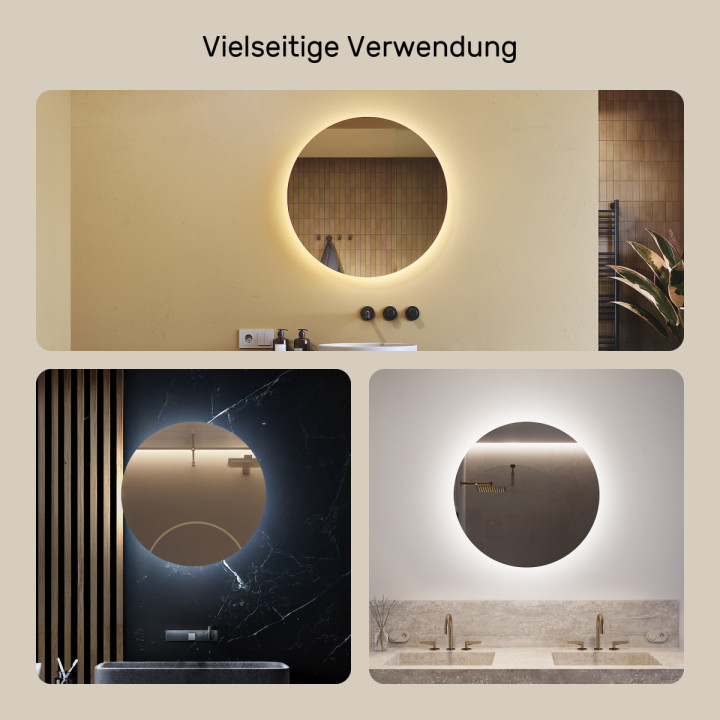 70x70 cm Runder Badezimmerspiegel 70cm beleuchtet mit kalter Farbe LED 7000K