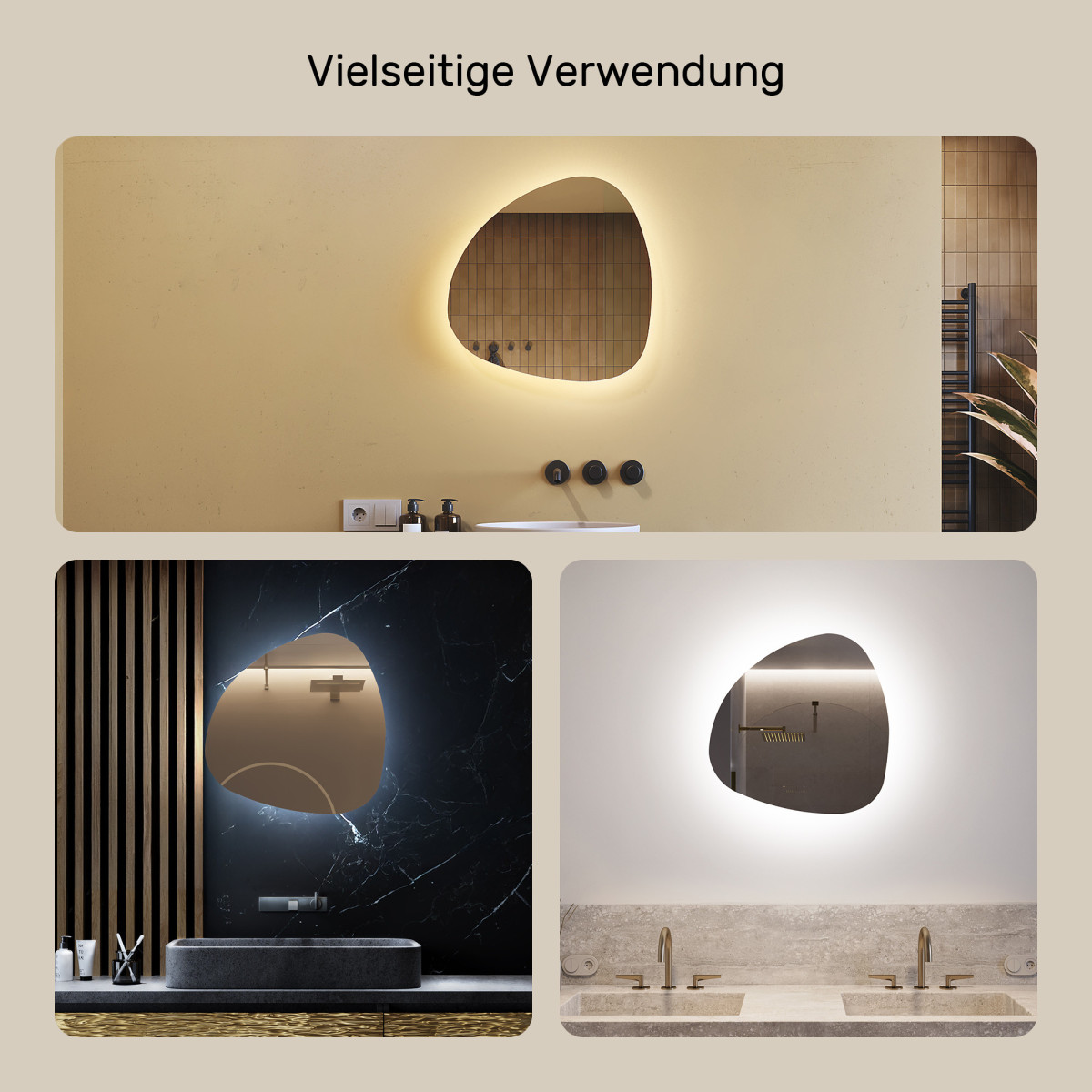 54x54 cm Dekorativer unregelmäßig beleuchteter LED-Spiegel 54x54cm mit kalter Farbe LED 7000K