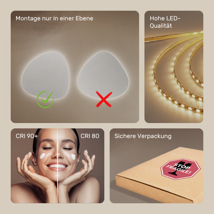 54x54 cm Dekorativer unregelmäßig beleuchteter LED-Spiegel 54x54cm mit kalter Farbe LED 7000K