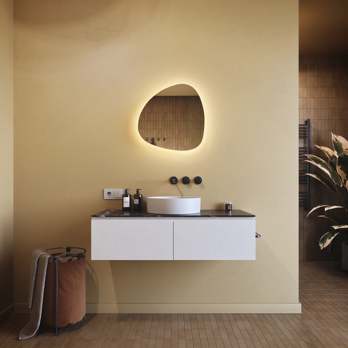 54x54 cm Dekorativer unregelmäßig beleuchteter LED-Spiegel 54x54cm mit kalter Farbe LED 7000K