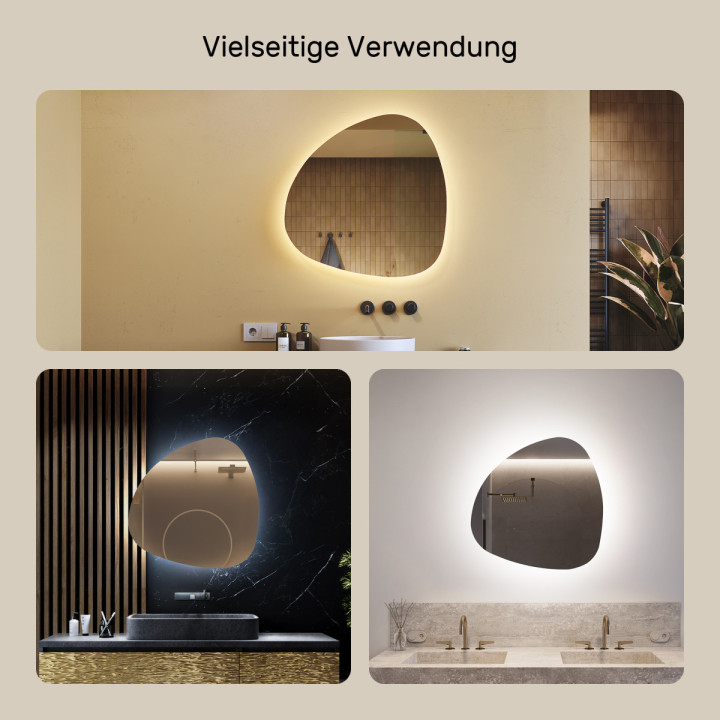 74x74 cm Dekorativer, unregelmäßiger, beleuchteter LED-Spiegel 74x74cm mit kalter Farbe LED 7000K