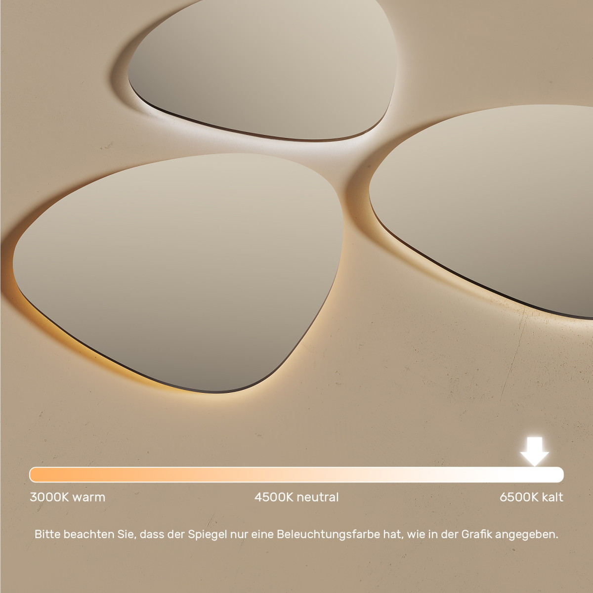 74x74 cm Dekorativer, unregelmäßiger, beleuchteter LED-Spiegel 74x74cm mit kalter Farbe LED 7000K