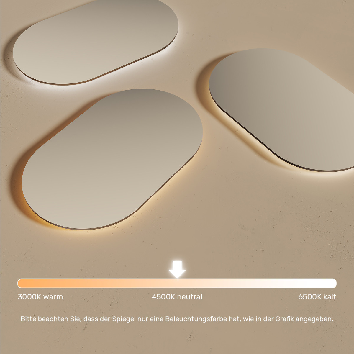 50x80 cm Badezimmerspiegel beleuchtet 50x80cm mit neutraler Farbe 4500K