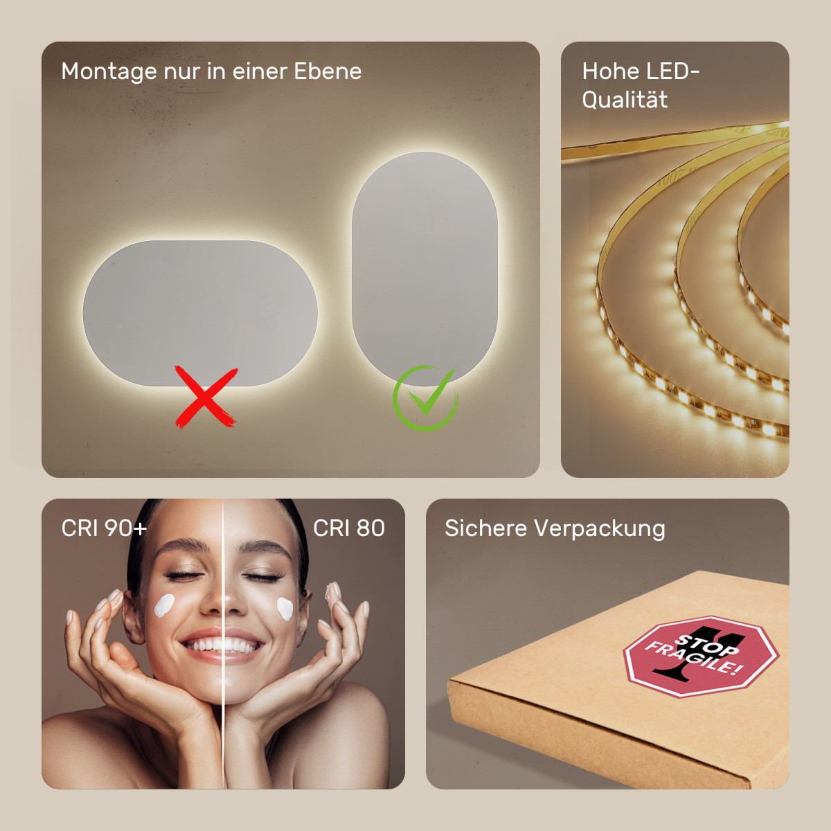 50x80 cm Badezimmerspiegel beleuchtet 50x80cm mit neutraler Farbe 4500K