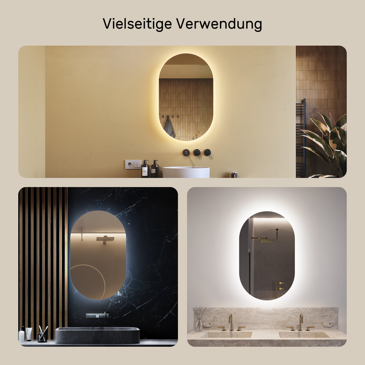 50x80 cm Badezimmerspiegel beleuchtet 50x80cm mit kalter Farbe LED 7000K