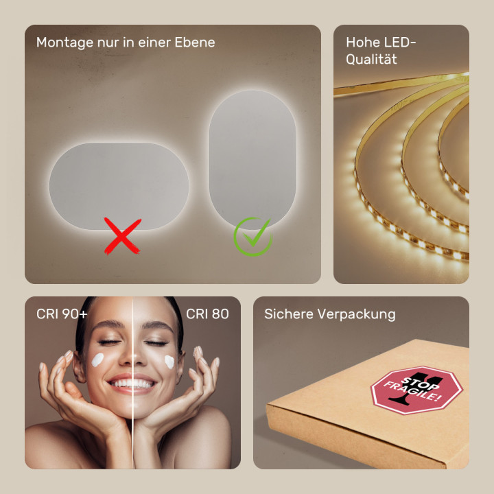 50x80 cm Badezimmerspiegel beleuchtet 50x80cm mit kalter Farbe LED 7000K