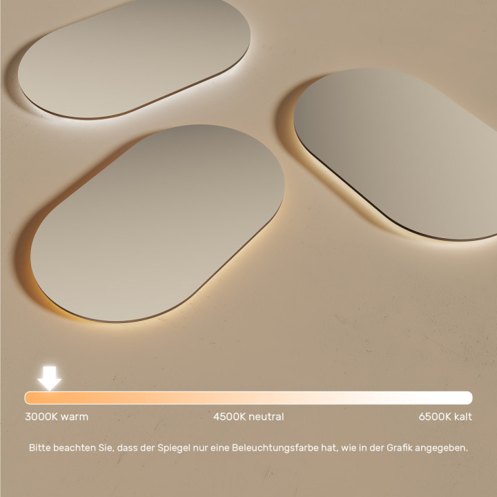 50x80 cm Badezimmerspiegel beleuchtet 50x80cm mit warmer Farbe 3000K