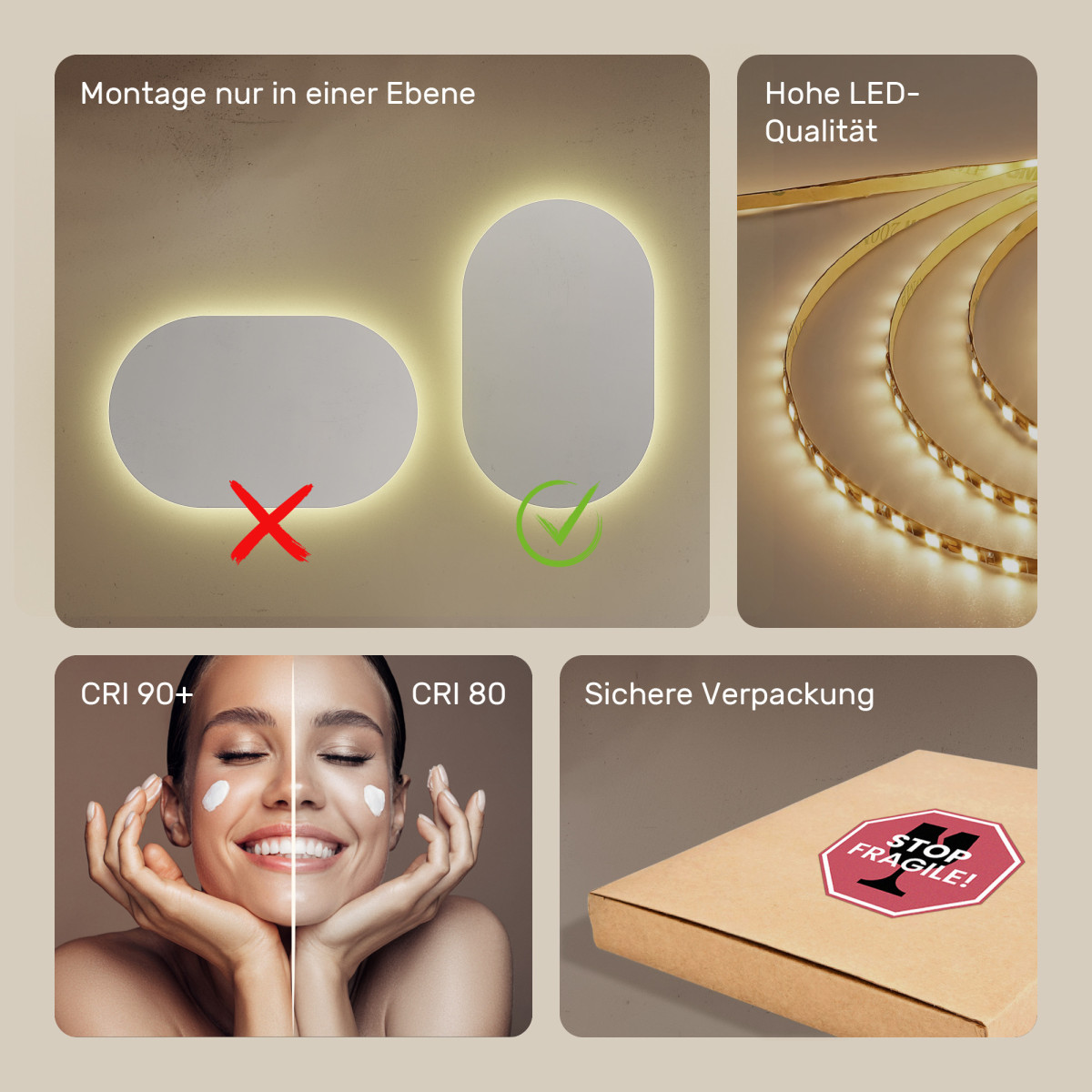 50x80 cm Badezimmerspiegel beleuchtet 50x80cm mit warmer Farbe 3000K