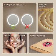 60x60 cm Runder Badezimmerspiegel mit LED-Beleuchtung 60cm mit Dual Farbe, Touch-Schalter