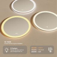 Runder LED-Badspiegel 60 cm mit Touch-Schalter und Spiegelheizung
