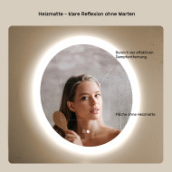 Runder LED-Badspiegel 80 cm mit Touch-Schalter und Spiegelheizung