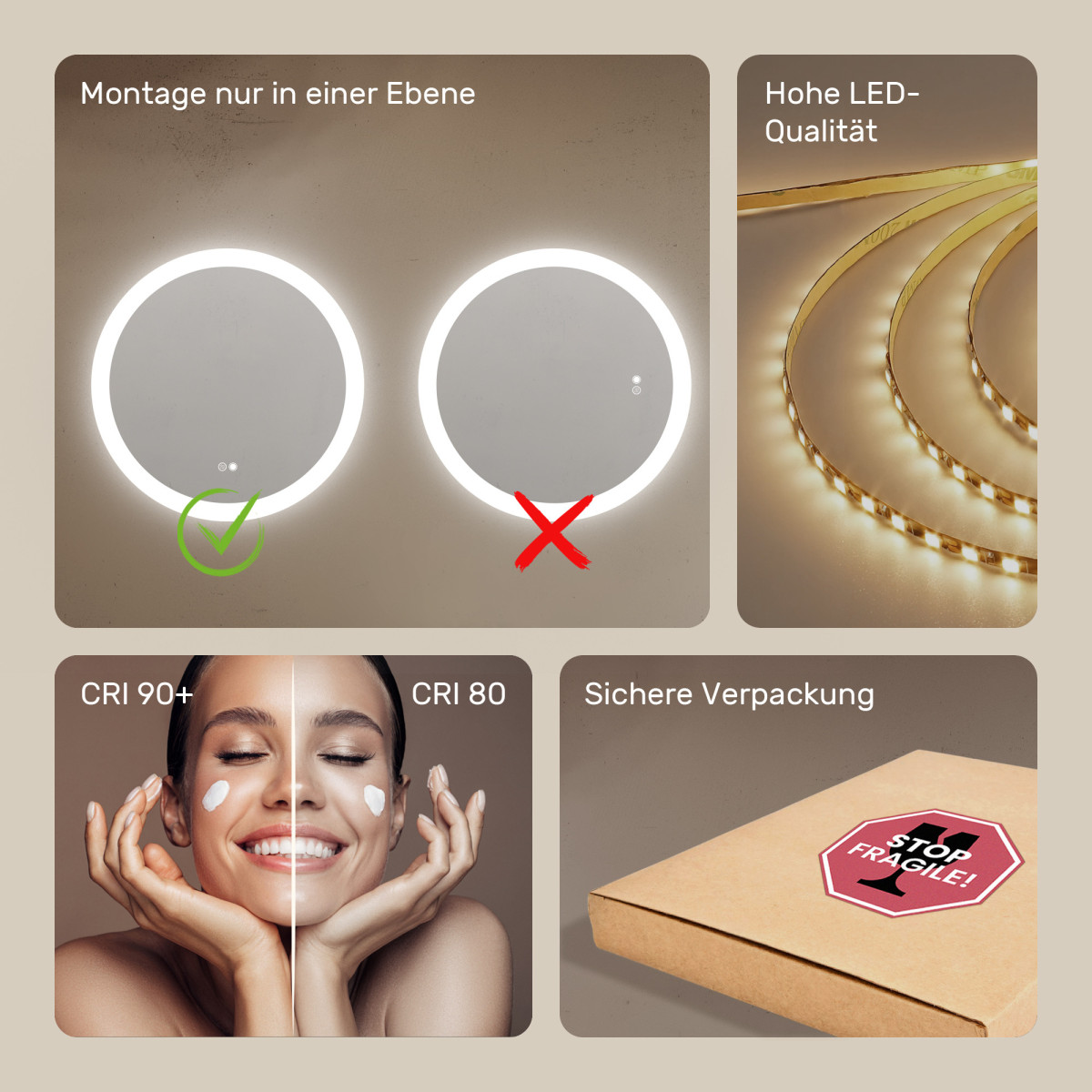 Runder LED-Badspiegel 80 cm mit Touch-Schalter und Spiegelheizung