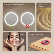 Runder LED-Badspiegel 80 cm mit Touch-Schalter und Spiegelheizung
