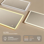 Rechteckiger LED-Badspiegel 120 × 70 cm mit Touch-Schalter und Spiegelheizung