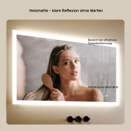Rechteckiger LED-Badspiegel 120 × 70 cm mit Touch-Schalter und Spiegelheizung