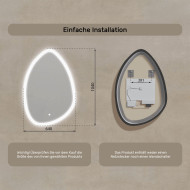 64x94 cm Unregelmäßiger Spiegel mit Beleuchtung, 64x94cm, Zweifarbig, Touch-Schalter