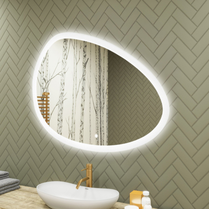 114x84 cm Unregelmäßiger Spiegel mit Beleuchtung, 114x84cm, Zweifarbig, Berührungsempfindlicher Schalter