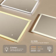80x60 cm Abgerundeter Badezimmerspiegel mit LED-Beleuchtung, 80x60cm, Zweifarbig, Touch-Schalter