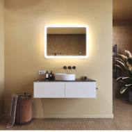 80x60 cm Abgerundeter Badezimmerspiegel mit LED-Beleuchtung, 80x60cm, Zweifarbig, Touch-Schalter