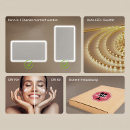 120x70 cm Abgerundeter Badezimmerspiegel mit LED-Beleuchtung, 120x70cm, Zweifarbig, Touch-Schalter