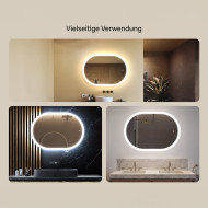 100x70 cm Beleuchteter Badezimmerspiegel, 100x70cm, Zweifarbig, Touch-Schalter